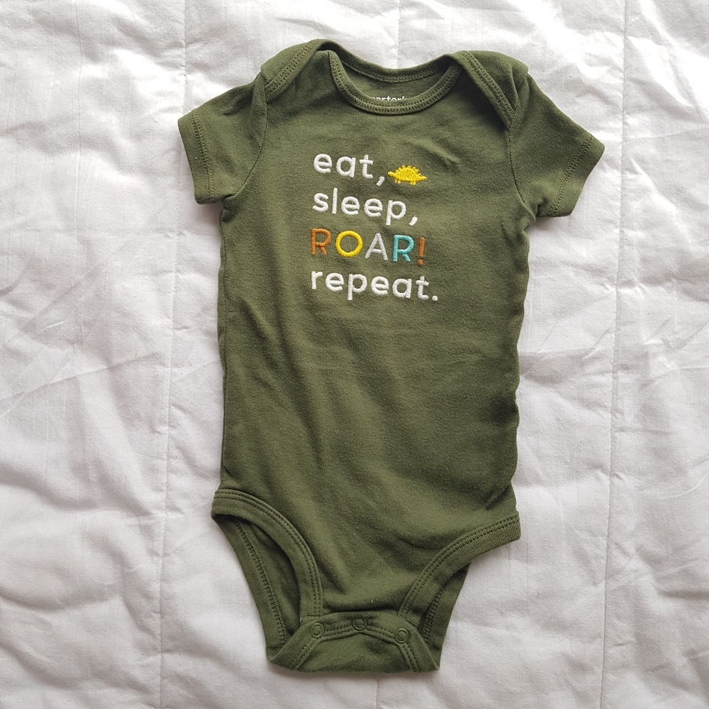 Carter's Olive Green Baby Bodysuit with Multicolor 'ROAR' Text